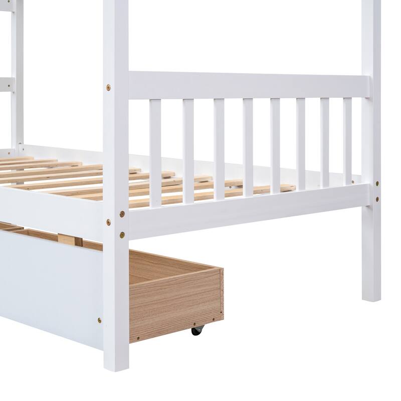 Kids Playhouse Bed Platform Bed with 2 Drawers and Roof, Sturdy Wooden Daybed for Kids, Easy Assembly, No Box Spring Needed