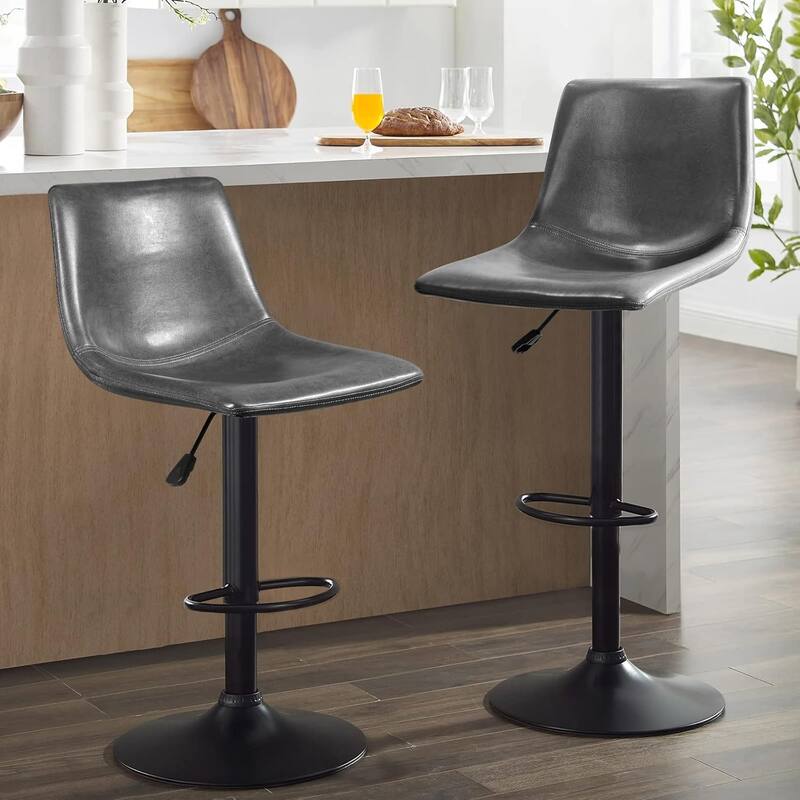 Bossin Adjustable Swivel Bar Stools with Backs – Counter Height - Set of 2 - Grey