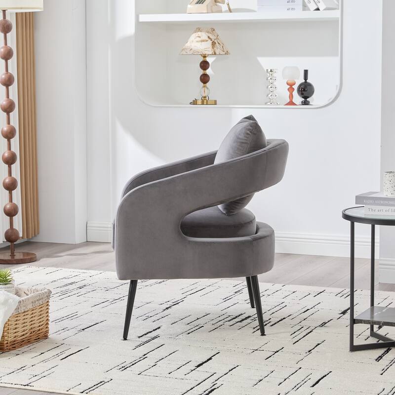 Roomfitters Velvet Accent Chair, Modern Open Back Barrel Armchair with Metal Legs for Living Room, Bedroom or Dining Room