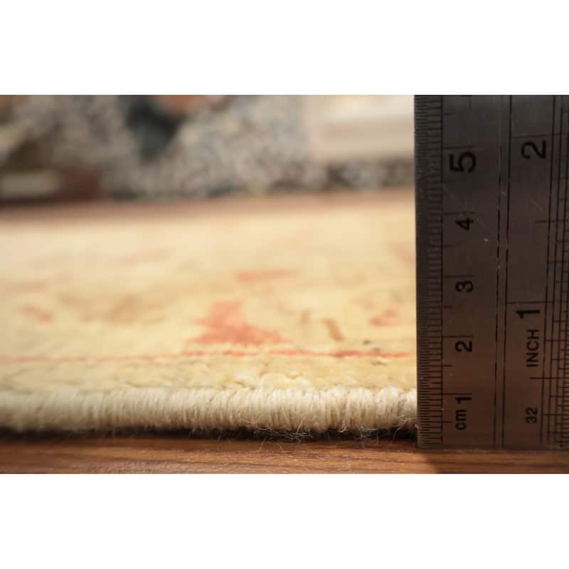 Hand Knotted Oriental 100% Wool Carpet Traditional Floral Beige & Ivories Peshawar Runner Rug - 12' 9'' X 2' 5''