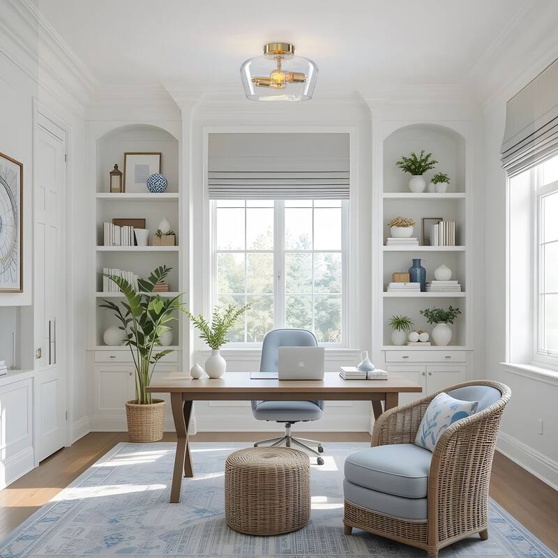 Starsky 2-Light Contemporary Drum Glass Semi Flush Mount