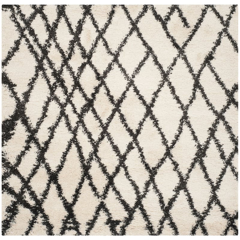 SAFAVIEH Belize Shag Nydia 2-inch Thick Rug - 6'7" Square - Ivory/Charcoal