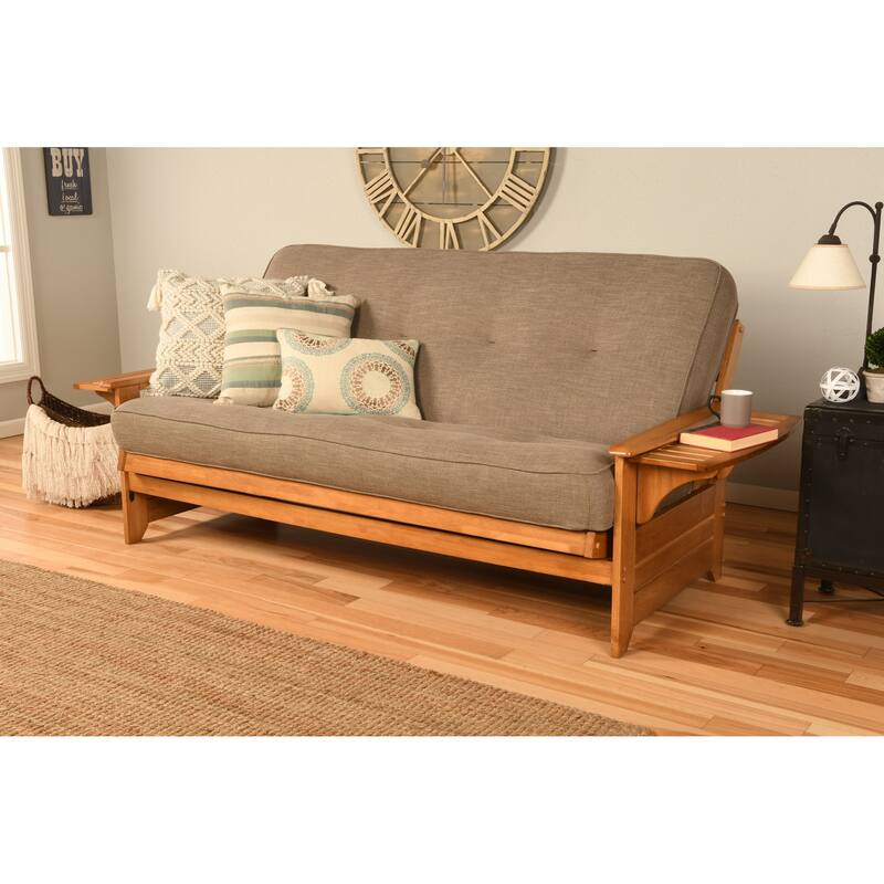 Somette Phoenix Butternut Futon Set with Mattress - Linen Stone