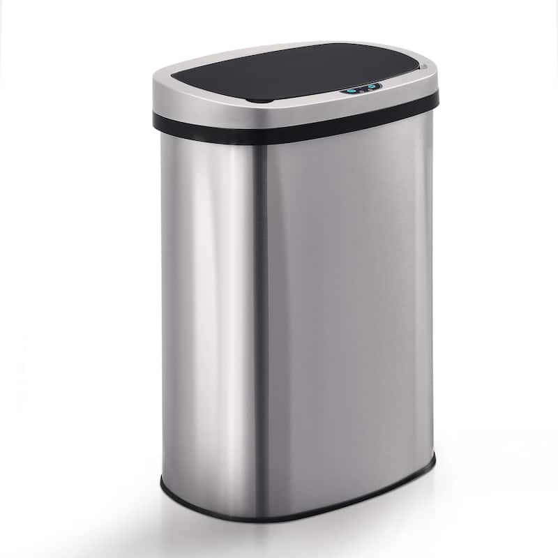 Innovaze 13 Gal./50 Liter Stainless Steel Oval Motion Sensor Trash Can for Kitchen - Black