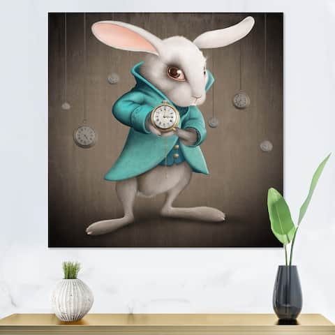 Designart 'White Rabbit Alice In Wonderland' Novelty Canvas Wall Art Print