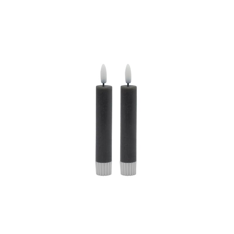 Small 3D Flame LED Taper Candles - 4.25" - Gray - Set of 2
