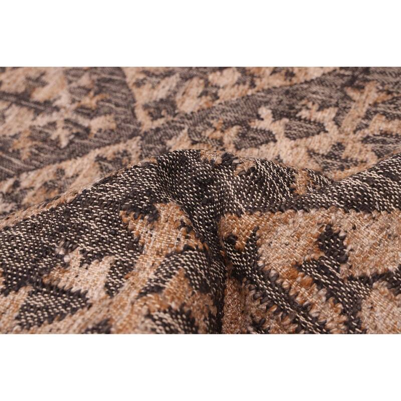 ECARPETGALLERY Flat-Weave Palas Denizli Dark Grey, Tan Jute Kilim - 5'6 x 7'8