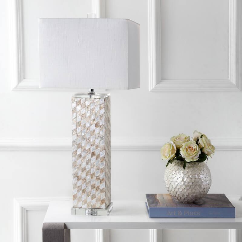 Seashell 30.5" Seashell/Crystal LED Table Lamp, Cream by JONATHAN Y