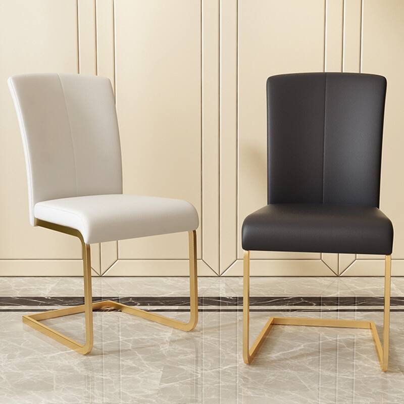 Luxury and Modern Home Dining Side Chair, White Leather Upholstered, Gold Legs, Set of 2, Assembly Needed - 37.80”