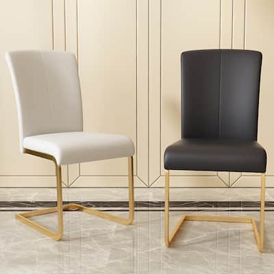 Luxury and Modern Home Dining Side Chair, White Leather Upholstered, Gold Legs, Set of 2, Assembly Needed - 37.80”