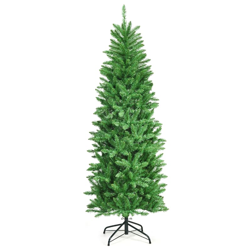 Gymax 6 ft Pre-lit Pencil Christmas Tree Hinged Fir Tree Holiday Decor - See Details