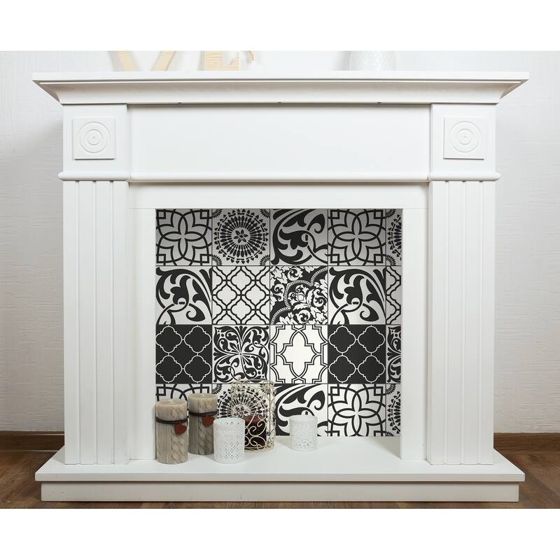 NextWall Black and White Graphic Tile Peel and Stick Wallpaper - 20.5 in. W x 18 ft. L