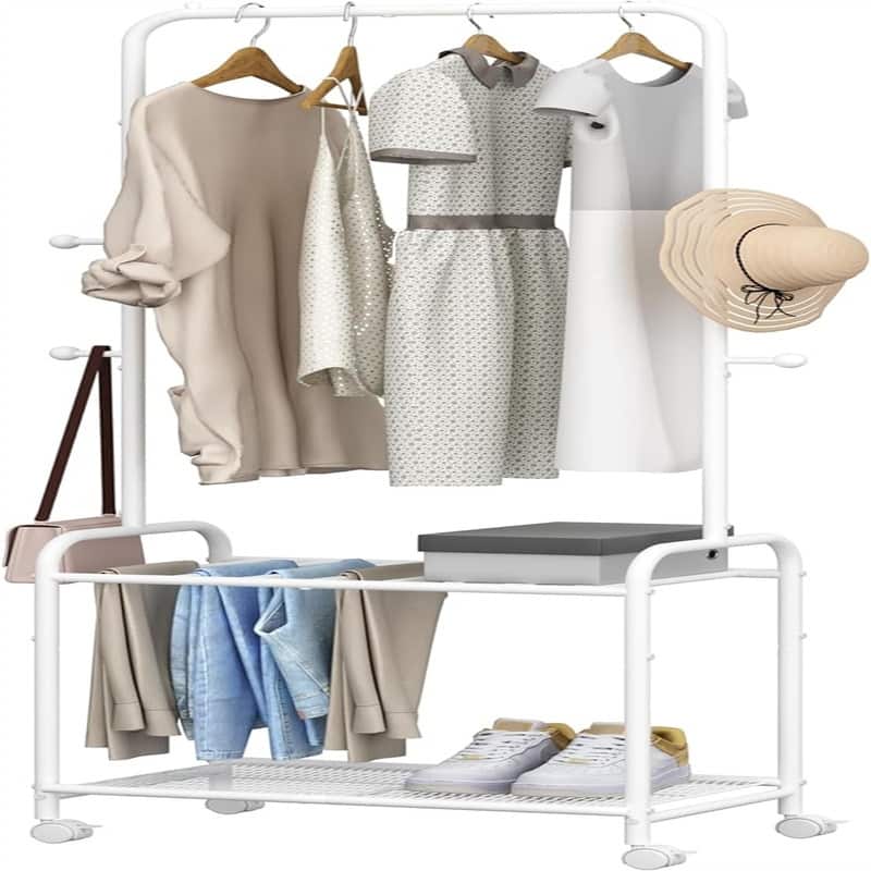Garment Rack with 2 Tier Storage Shelf - 23.6"D x 13.7"W x 70.8"H