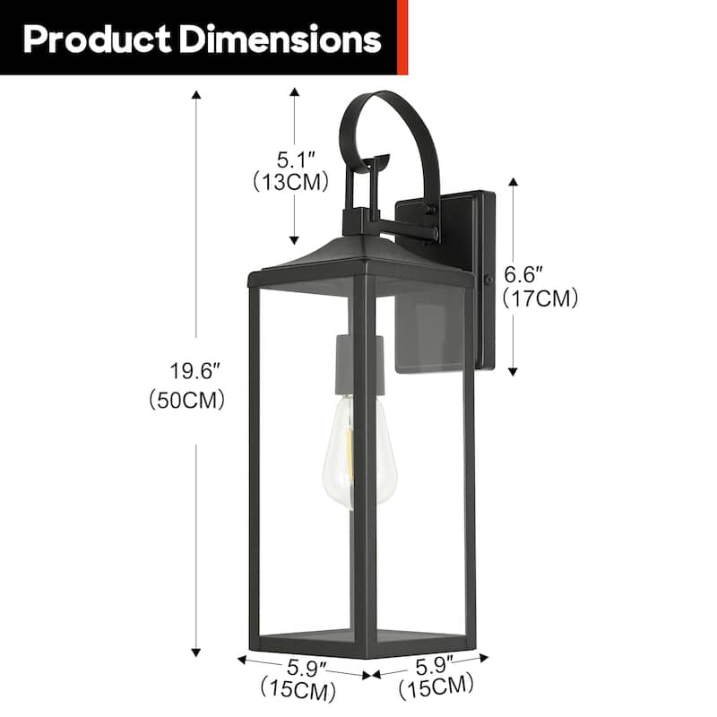 Castle 1-Light 15.81in. Outdoor Wall Light with Matte Black Finish and Clear glass shade