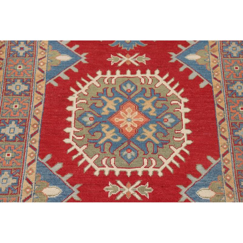 Traditional Red Kazak Oriental Accent Rug Hand-Knotted Wool Carpet - 3'5" x 4'11"