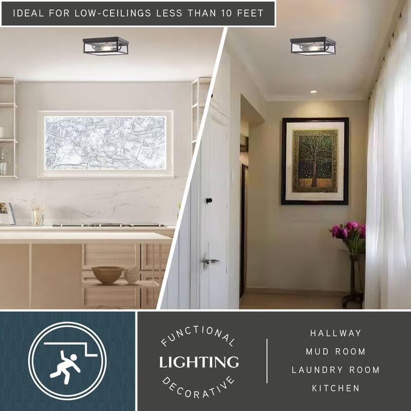 VAXCEL Clinton Matte Black Square Outdoor Flush Mount Ceiling Light with Clear Glass Shade, LED Compatible