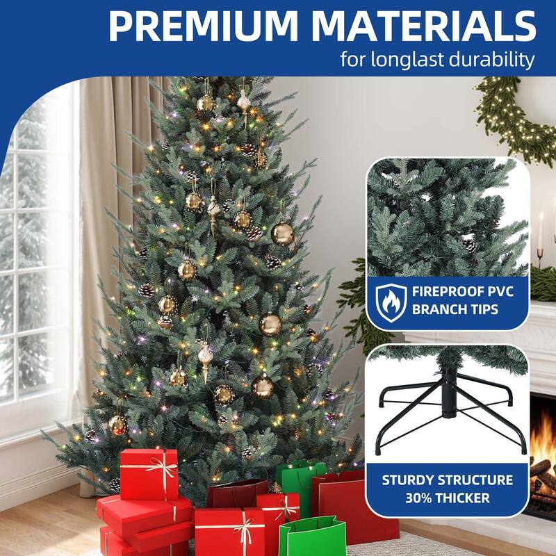 6/7.5FT Pre-Decorated Artificial Hinged Holiday Xmas Tree with 51 Pine Cones