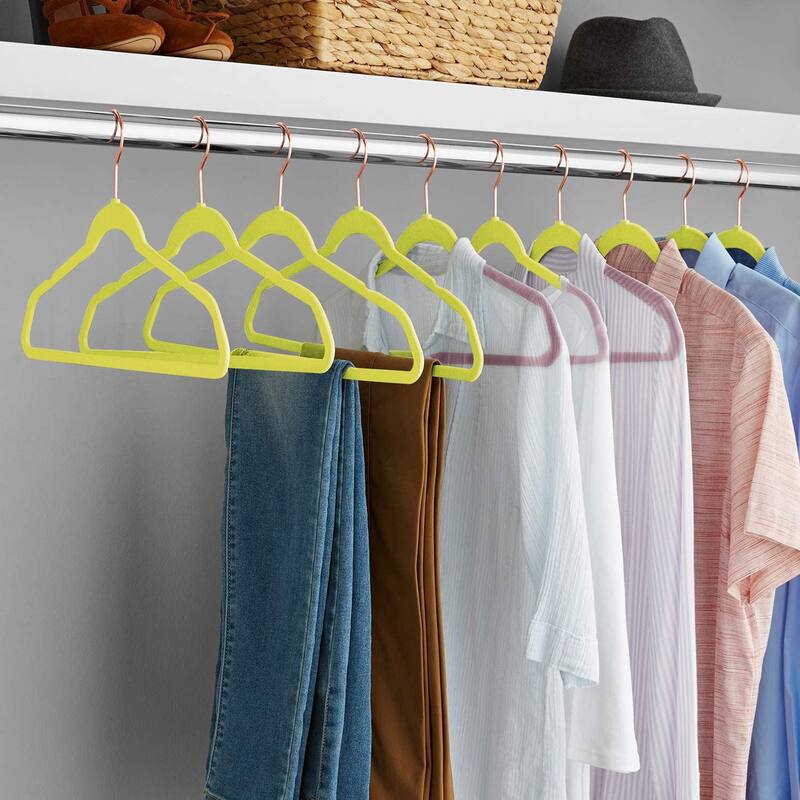 Javlergo 50/100 Pack Velvet Hangers, Heavy Duty Non Slip & Space-Saving Cloth Hangers with 6 Finger Clips & Tie Rack