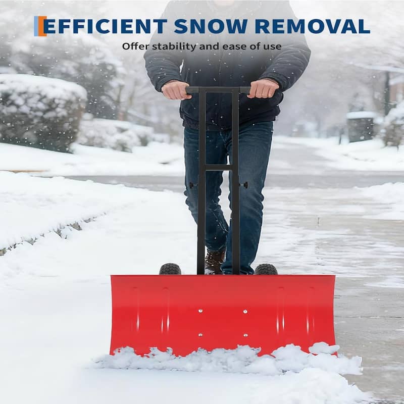 29x14 In Heavy Duty Rolling Snow Shovel With Wheels Double Armrests - 29x14 In
