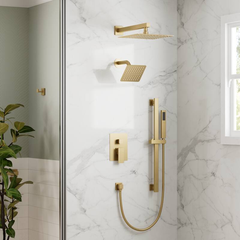 GRANDJOY Shower Faucet Set 10 and 6 inch Wall Mount Rainfall Dual Shower Heads with Handheld Shower Spray Combo High Pressure