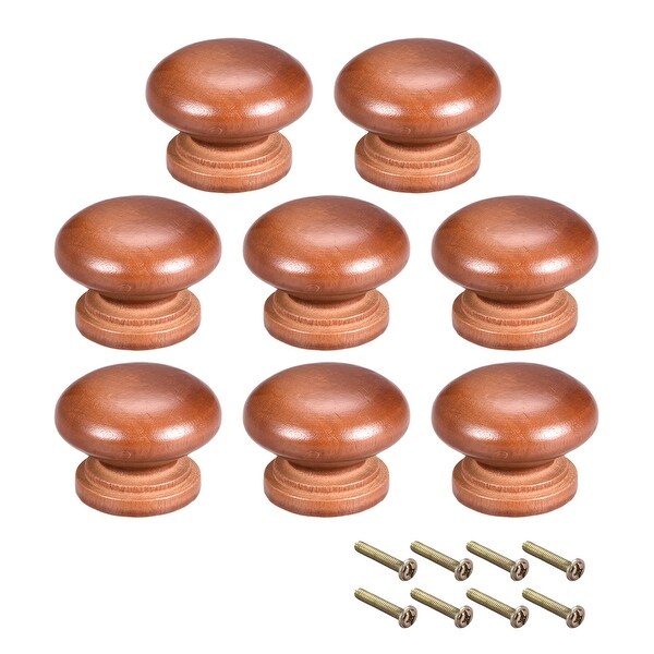 Cabinet Round Pull Knobs 35mm Dia Bedroom Kitchen Dark Red Elm Wood 8pcs - 35mmx25mm(D*H)-8pcs