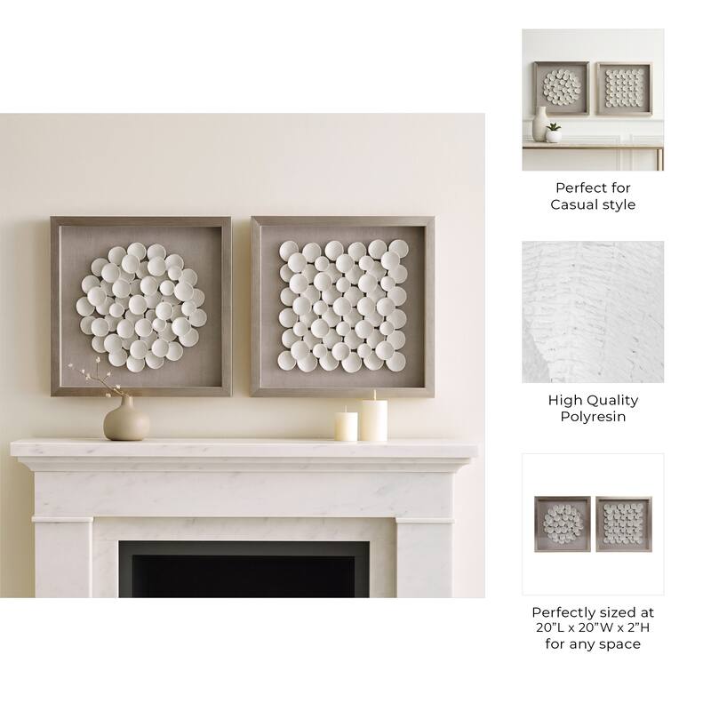 Resin Dimensional Petal Canvas Wall Art (Set of 2) - 20" White