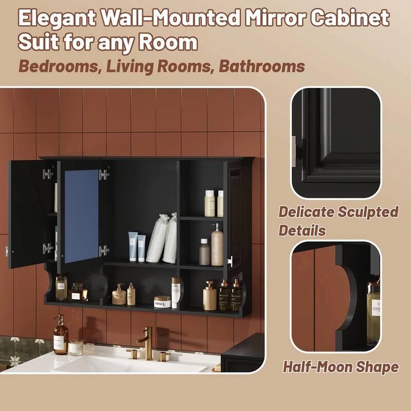 41-Inch Mirror Medicine Cabinet with Open Shelves, Wall-Mounted Storage with Doors & Mirror