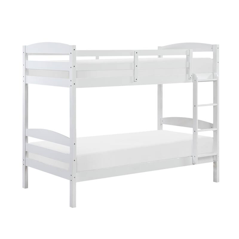 Twin Over Twin Bunk Bed with Guard Rails, Sturdy Wood Frame, White Finish, Youth Bedroom Furniture