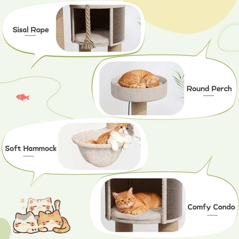 64"H Cat Tree Tower with Scratching Posts and Toys, Multi-Function Cat House for Indoor Cats - 64"