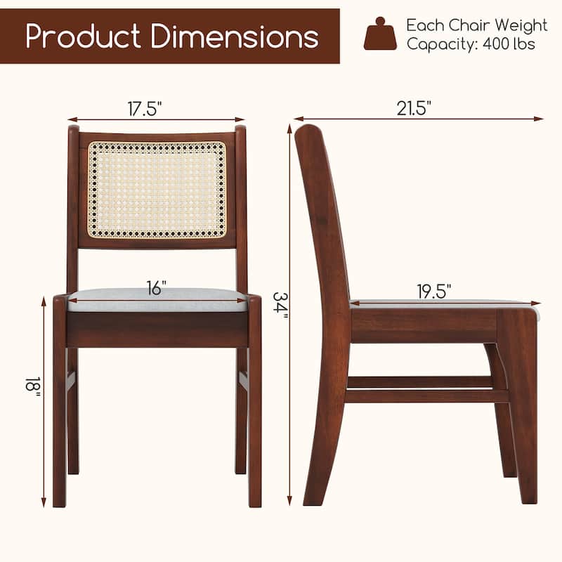 Gymax 4PCS Rattan Dining Chairs Upholstered Kitchen Chairs w/ Rubber