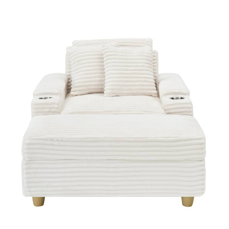 White Corduroy Single Sofa with Storage and Pillows, 57x41x31 inches