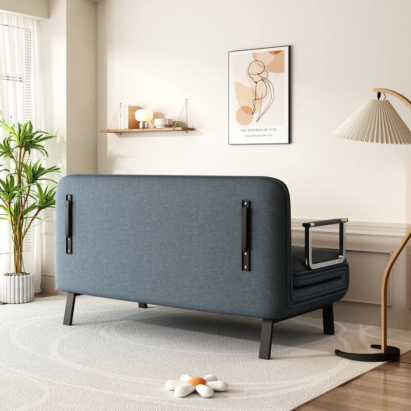 55″ Convertible Chair Bed, Tri-Fold with Adjustable Backrest, Blue+Grey Frame