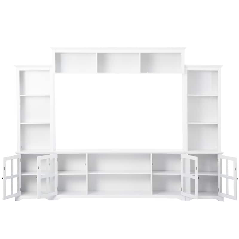 Entertainment Wall Unit with Bridge and Tempered Glass Door, TV Console Table for TVs up to 70"