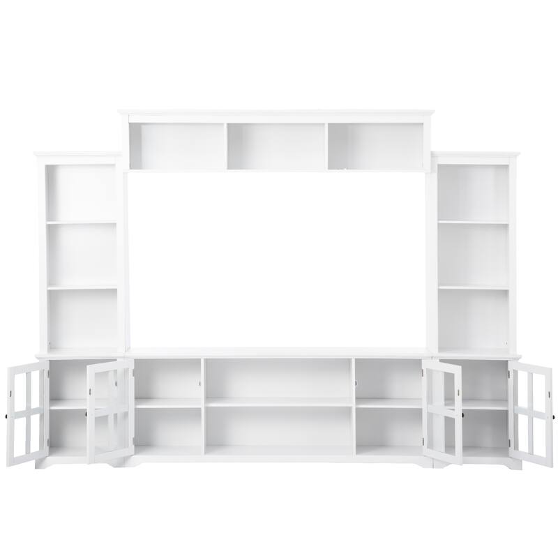 Large Entertainment Wall Unit Set with Open Storage, Wood TV Stand for TV Up to 70", Large Media Console with Cabinet