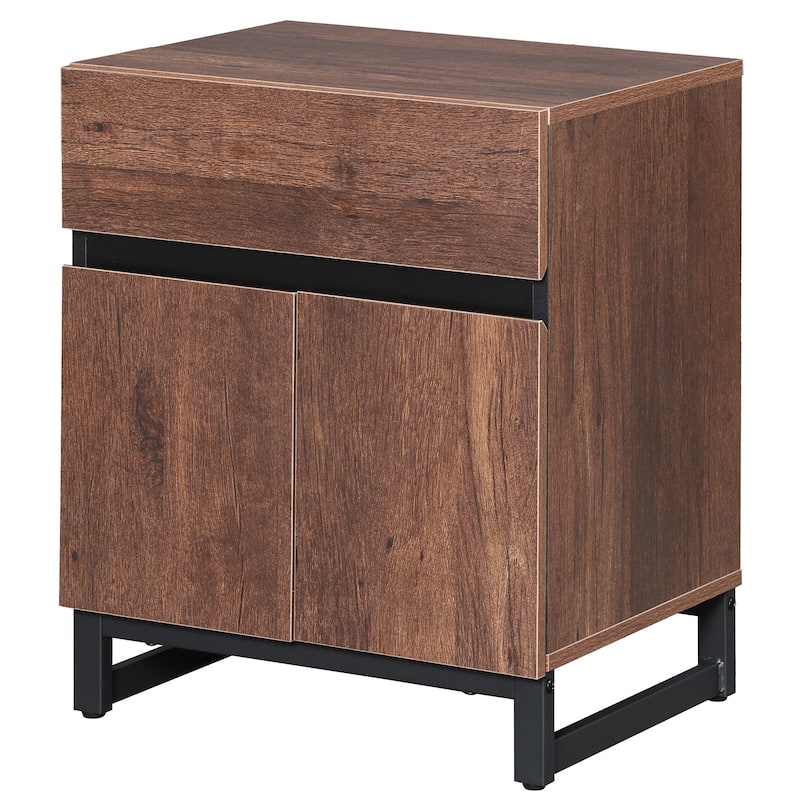 WAMPAT Modern Nightstand with 1 Drawer & 1 Storage Cabinet, Farmhouse Bedside Table with 2 Open Door forBedroom