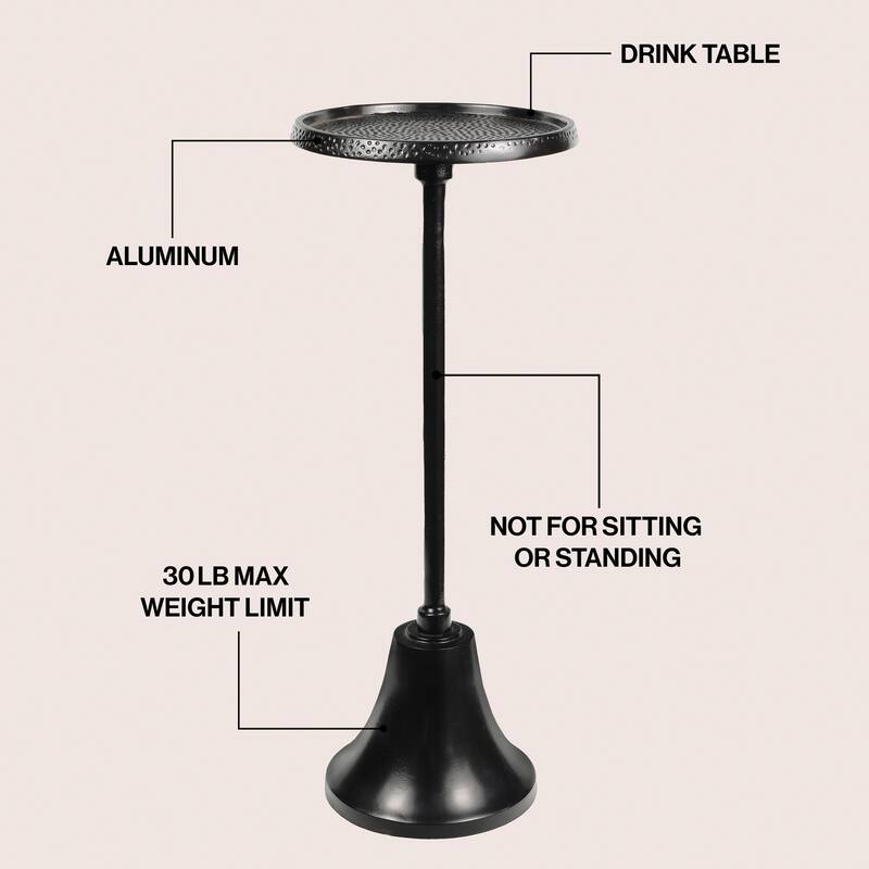 Irida 24" Art Deco Designer Pedestal Drink, End Table w/ Hammered Top, Bell Base, By JONATHAN Y