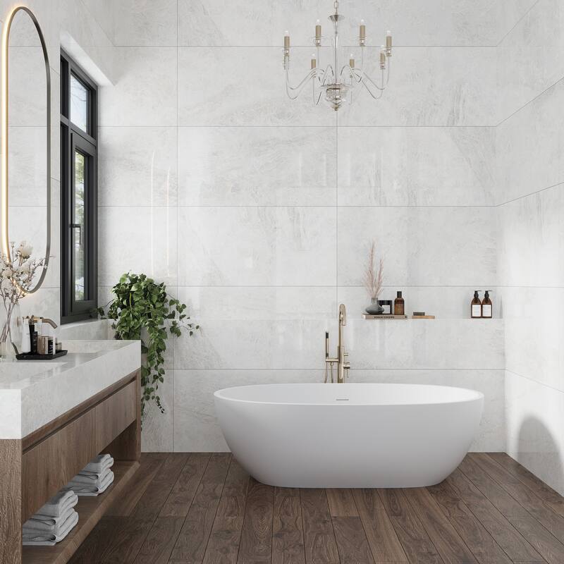 Apollo tile 24" x 48" Splendor Polished Frosted White Porcelain Tile (15.49 sq ft/case) - 2 Pack
