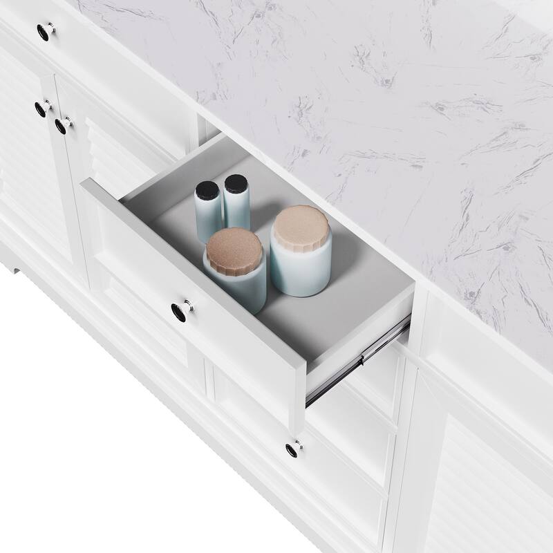 72-Inch Solid Wood Double Sink Bathroom Vanity with Louvered Doors – Classic Coastal Style and Ample Storage