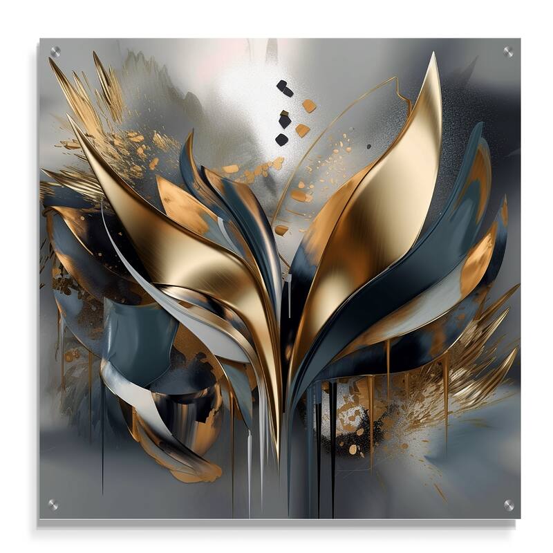 Designart "Abstract Shapes And Lines IV" Abstract Marble Gloss Wall Decor Gold - Modern Acrylic Wall Art For Living Room
