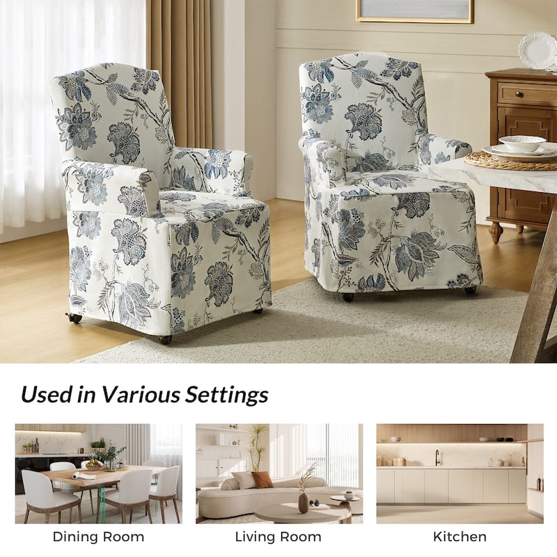 Alethea Upholstered Slipcover Arm Dining Chair with Soild Wood Legs Set of 4 by HULALA HOME
