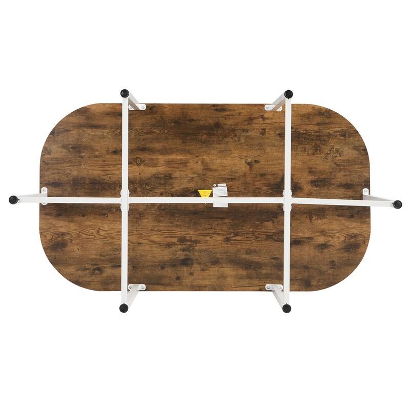 Mid-Century 7-Piece Dining Table Set for 6 People, Kitchen Dining Room Table Set with Faux Marble Dining Table and 6 Chairs