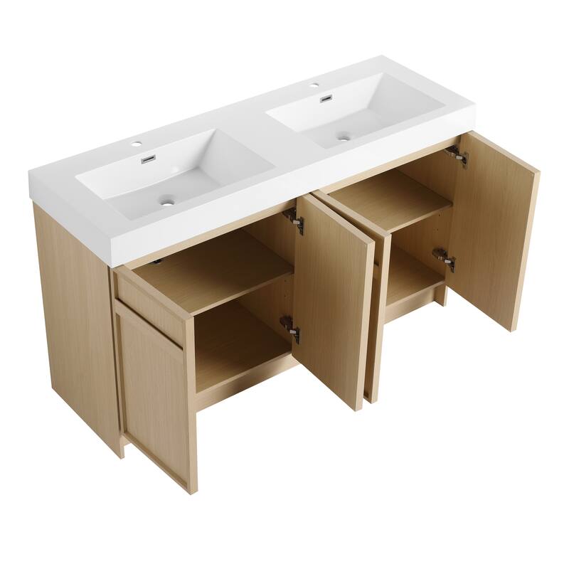 Double Sink Bathroom Vanity with Resin Basin, Soft-Closing Doors, Adjustable Shelves, Scratch