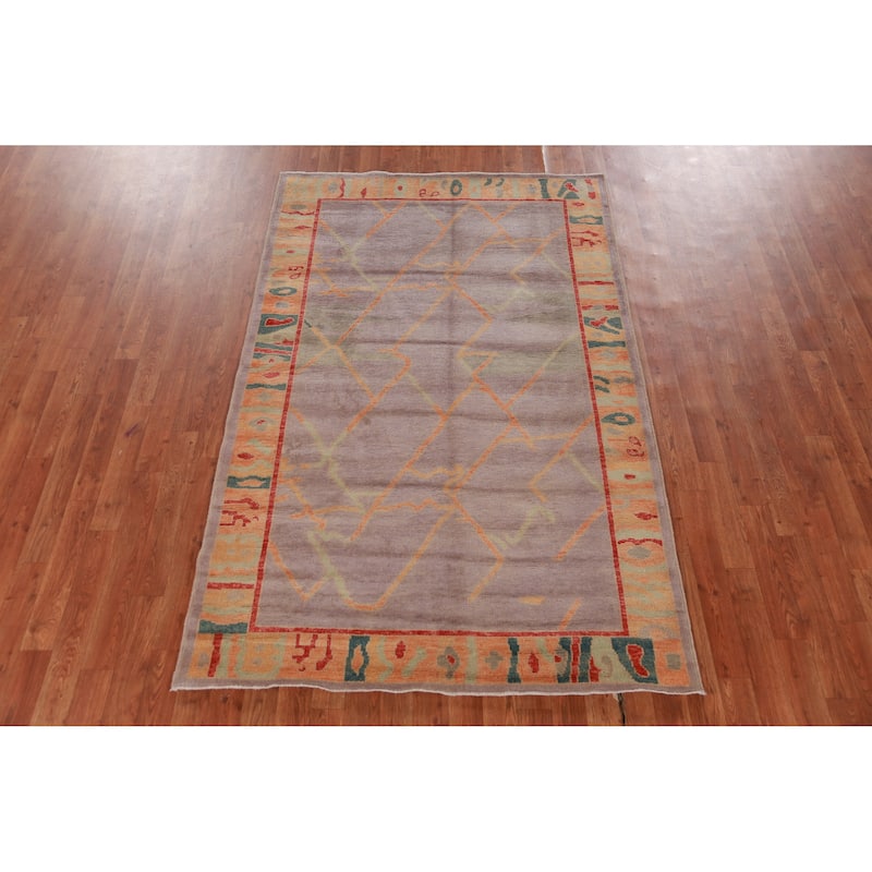 Hand Knotted Oriental 100% Wool Carpet Transitional Geometric Purples Oushak Area Rug - 6' 11'' X 4' 4''