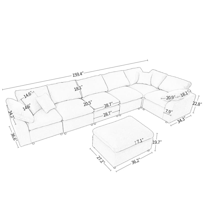 Oversized Modular Sectional Sofa w/ Ottoman L Shaped Corner Sectional
