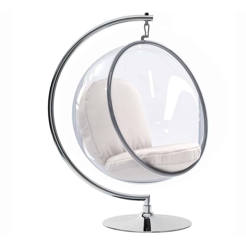 HomeRoots 42" White and Silver Faux Leather Balloon Chair - 42 in. x 42 in. x 25 in.