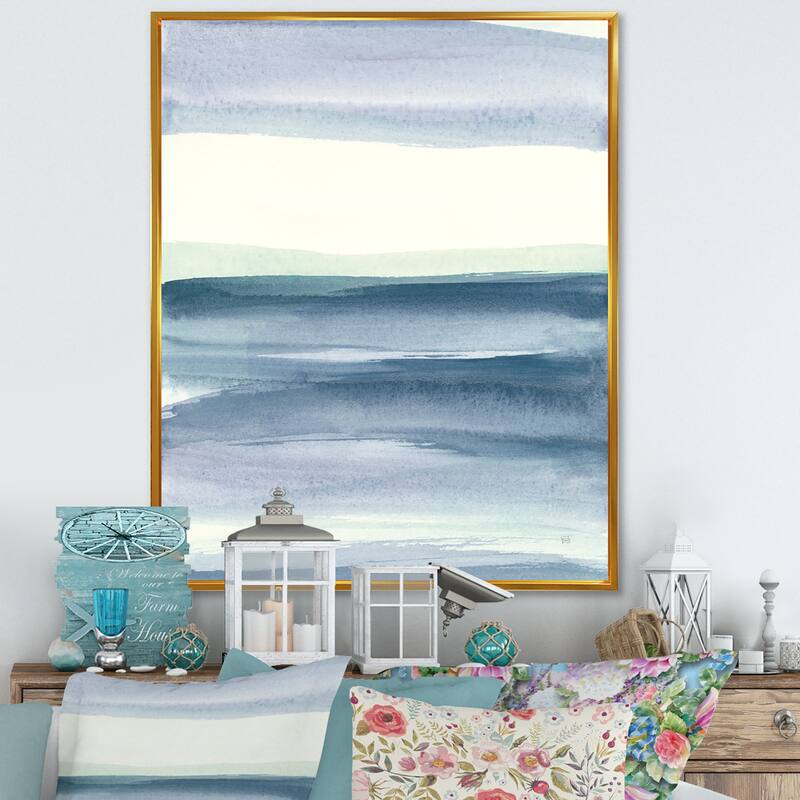 Silver Orchid "Mint Indigo Dawn I" Farmhouse Framed Canvas - 16 in. wide x 32 in. high - Gold