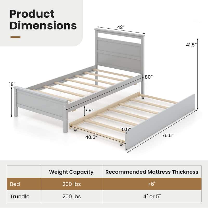 Costway Twin Size Platform Bed with Trundle Pull-out Trundle Headboard