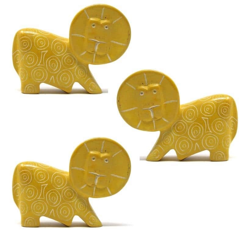 Small Soapstone Lion Figurine - Set of 3, Yellow