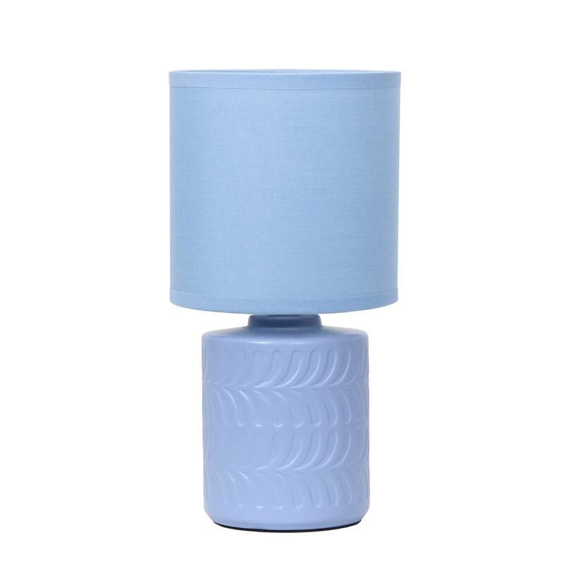 Floral Textured Ceramic Table Lamp with Drum Shade - 10" - Blue