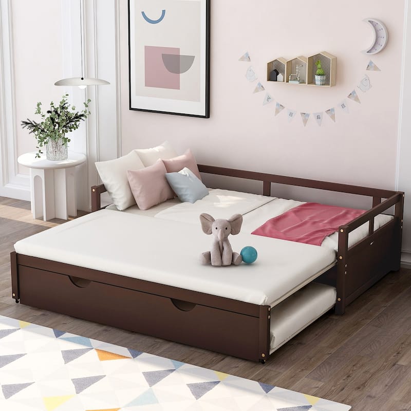 Wooden Daybed with Pull-Out Trundle, Expandable from Twin to King